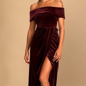 New - Lulus I'm Enchanted Burgundy Velvet Off-the-Shoulder Maxi Dress in XL